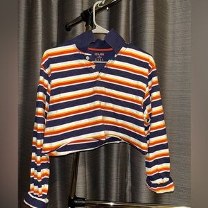 Finish line women’s vintage cropped striped long sleeve shirt - size M